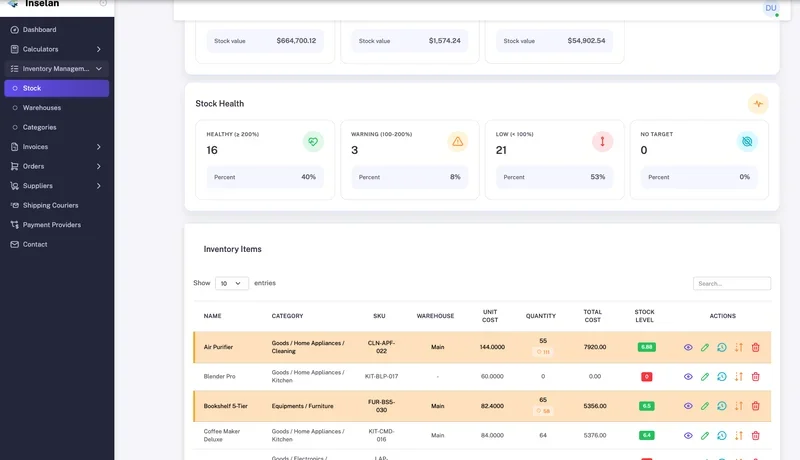 Inventory Management Screenshot